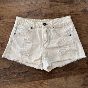 Mudd Shorts 5 Denim 27 Waist High Rise Distressed Raw Hem White Ivory Jean Y2K